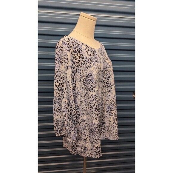 Tyler Boe Silk Leopard Animal Print Back Button‎ Long Sleeve Top Large - Picture 3 of 10